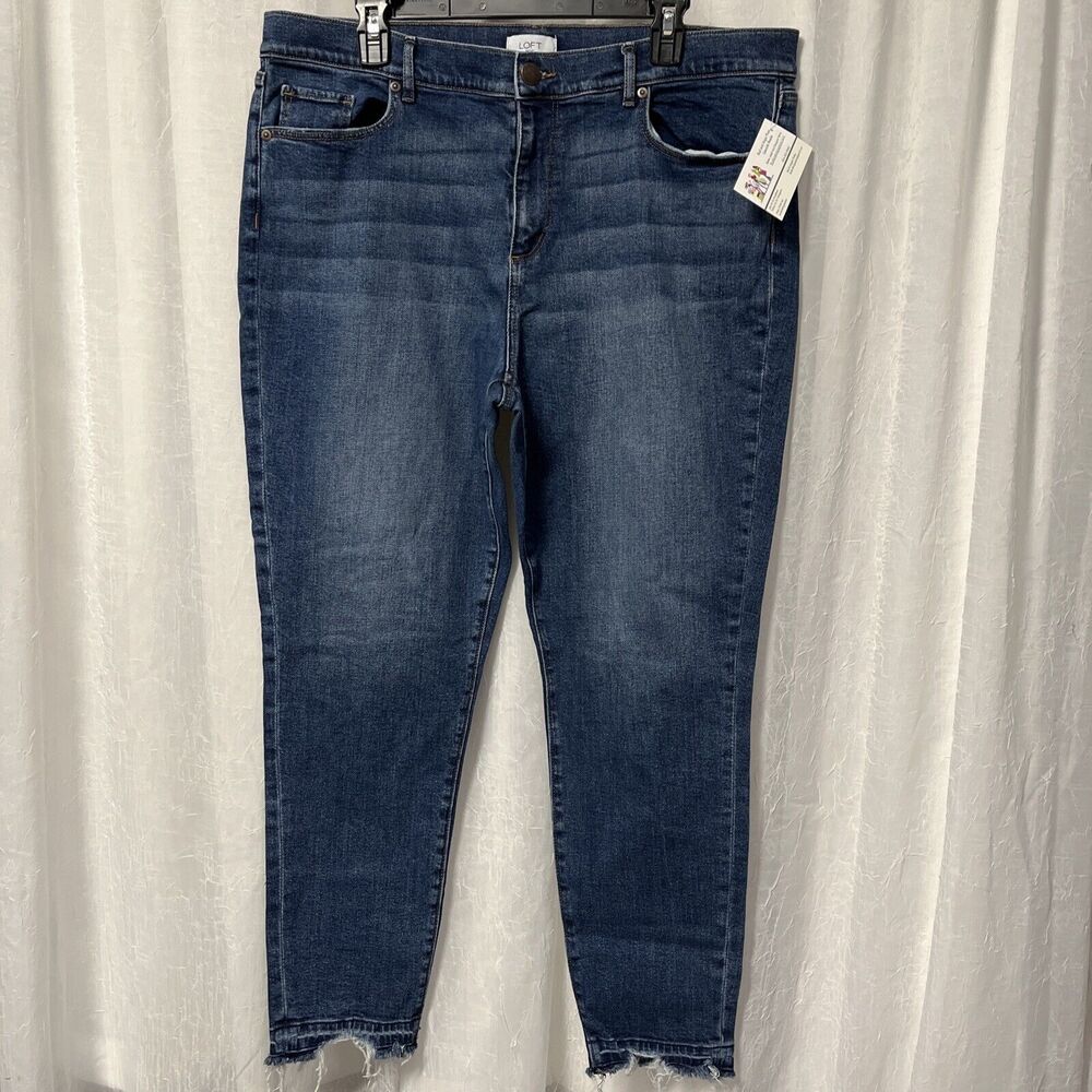 LOFT Skinny Ankle Crop Jeans Raw Hem Size 16 - Picture 2 of 8